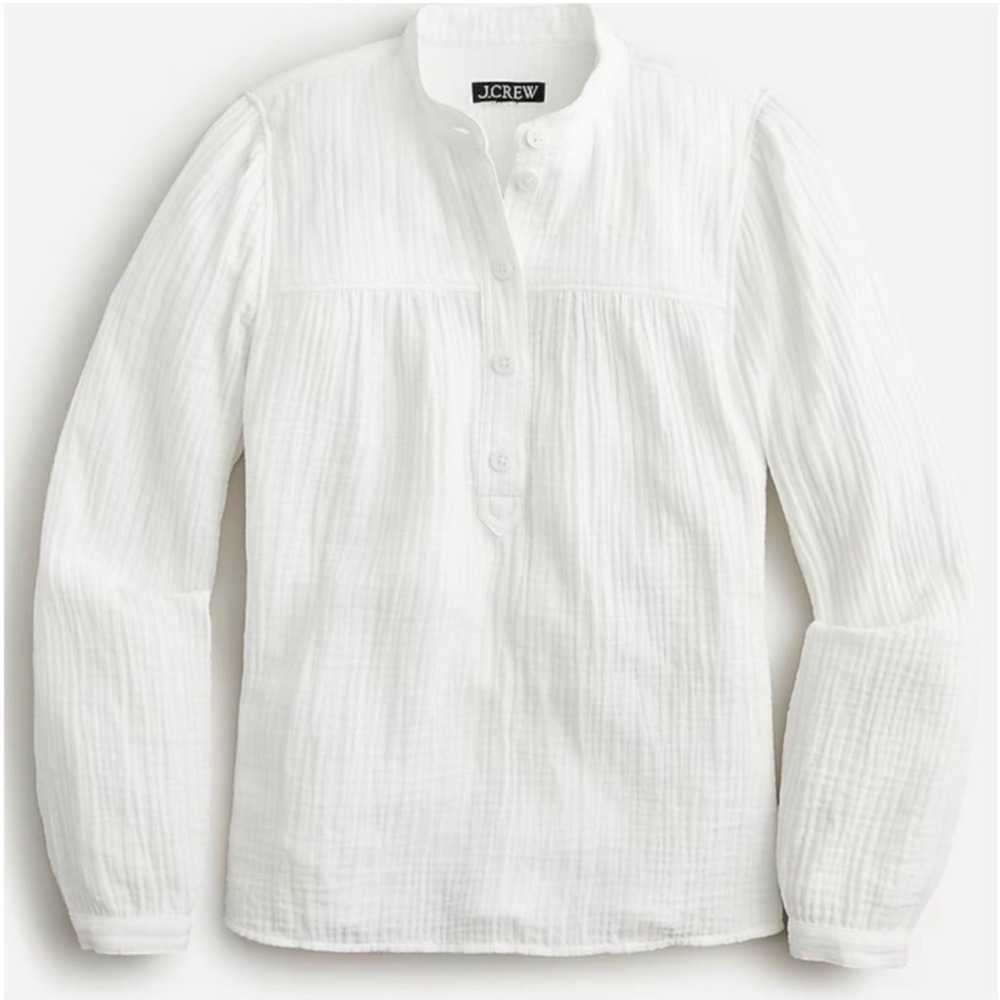 J.Crew Womens White Fresno Cotton Gauze Button Popover Blouse Top M